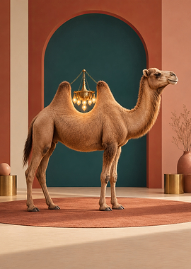 Camel with Hanging Golden Chandelier
