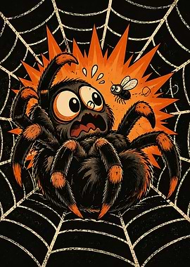 Scared Spider and Fly Cartoon