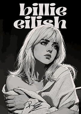 Billie Eilish Black and White Portrait