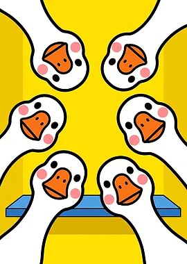 Five Cute Cartoon Geese Looking Down - toilet Pooping humor poster