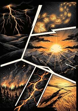 Comic Panel Collage of Nature Elements