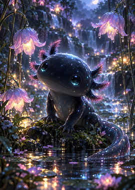 Magical Glowing Axolotl in Enchanted Forest