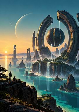 Futuristic Alien Landscape with Floating Sphere