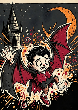 Cute Cartoon Vampire Boy Flying