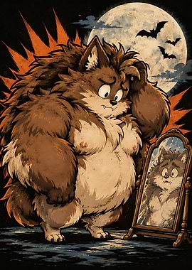 Confused Werewolf Looking in Mirror