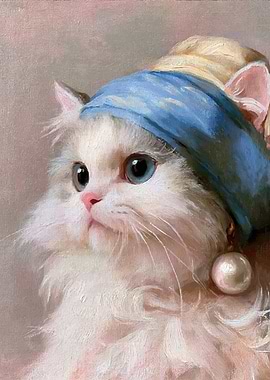 Cat with a Pearl Earring Painting