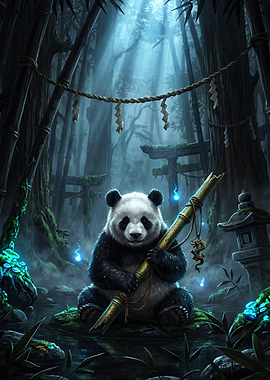 Mystical Panda Guardian in Bamboo Forest