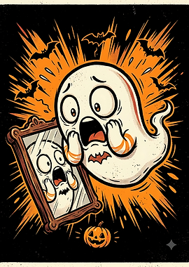 Scared Ghost Looking in Mirror