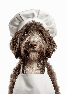 Cute Spanish Water Dog Wearing Chef Hat