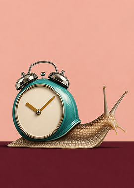 Snail with Alarm Clock Shell Surrealism