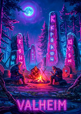 Valheim Vikings Around Campfire