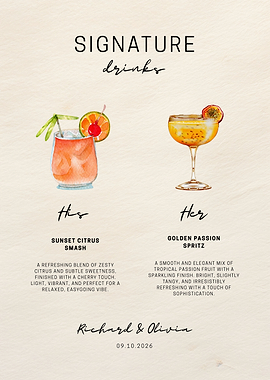 Wedding Signature Drinks Menu Sign