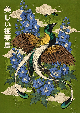 Japanese Style Bird of Paradise Illustration