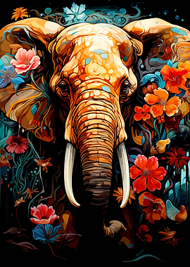 Vibrant Floral Elephant Portrait