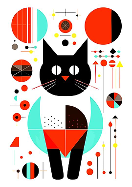 Geometric Abstract Black Cat Illustration