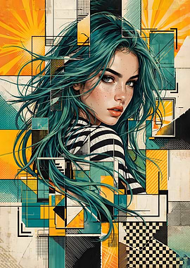 Abstract Portrait of Teal-Haired Woman