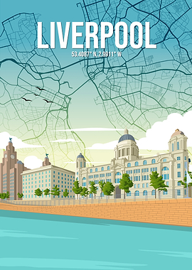 Liverpool Waterfront Pier Head City Map Metal Travel Art