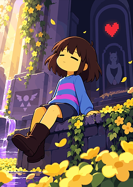 Frisk Resting in Waterfall Ruins