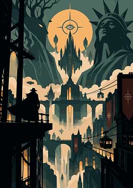 Dystopian Cityscape with Statue of Liberty