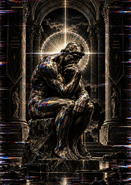 The Thinker Glitch Art Statue