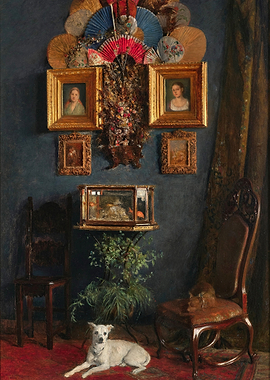 Victorian Interior with Dog and Aquarium
