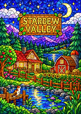 Stardew Valley Stained Glass Farm Scene