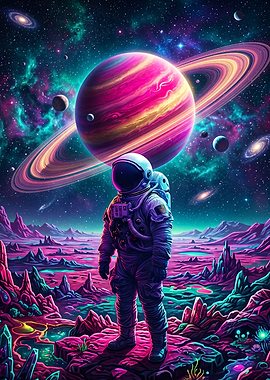 Cosmic Astronaut Saturn Planet Art