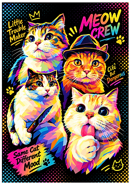 Colorful Pop Art Meow Crew Cats