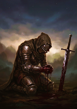 Kneeling Knight with Bloodied Sword