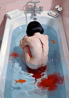 Girl with scar in bathtub