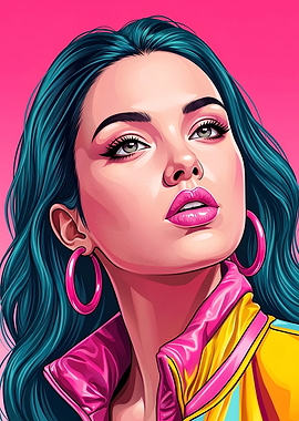 Vibrant Pop Art Portrait of Woman