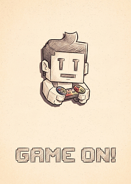 Pixel Art Gaming Sketch Pencil Drawing Boy With Controller And Game On Typography