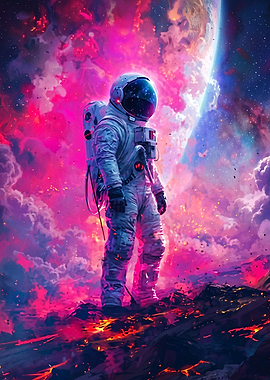 Astronaut Nebula Neon Space Art