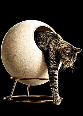 Tabby Cat in Modern Spherical Bed