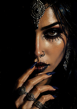 Mysterious Woman with Ornate Jewelry
