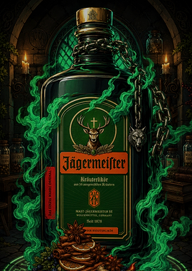Mystical Jägermeister Bottle with Green Smoke