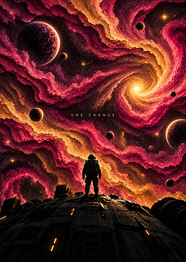 Astronaut Standing Before Cosmic Nebula