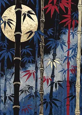 Moonlit Bamboo Forest – Japanese Ukiyo-e