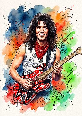 Eddie Van Halen Watercolor Portrait
