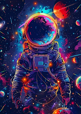 Cosmic Astronaut Neon Space Art