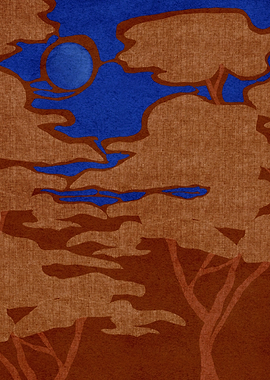 Abstract Moonlit Forest Silhouette