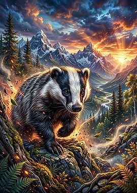 Badger in a Majestic Mountain Landscape