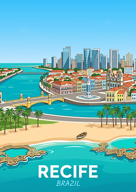 Recife Brazil Travel Poster Illustration