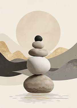Minimalist Zen Stone Balance Art