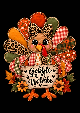 Cute Patchwork Thanksgiving Turkey Illustration