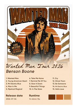Benson Boone Wanted Man Tour Poster