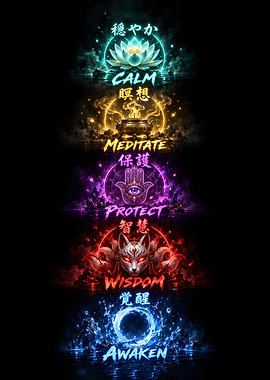 Calm Meditate Protect Wisdom Awaken Neon