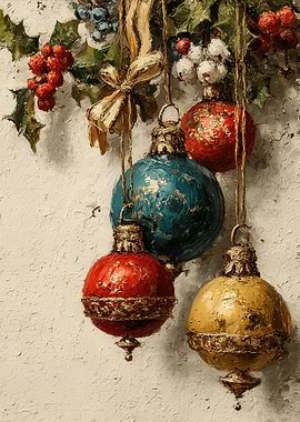 Oil Painting of Christmas Ornaments