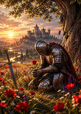 Fallen Knight Holding a Rose