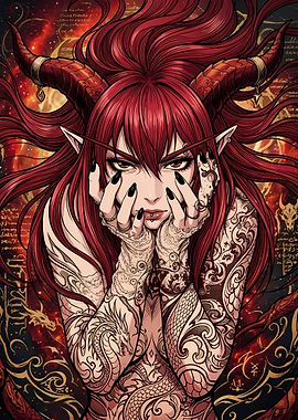 Red-Haired Demoness with Dragon Tattoos